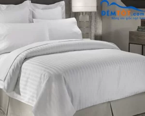 BỘ CHĂN GA GỐI KHÁCH SẠN MÀU TRẮNG KẺ SỌC 3CM